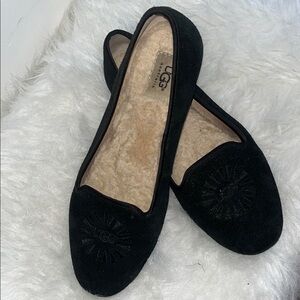 UGG Women's Black Suede Flats with Cozy Fur Lining